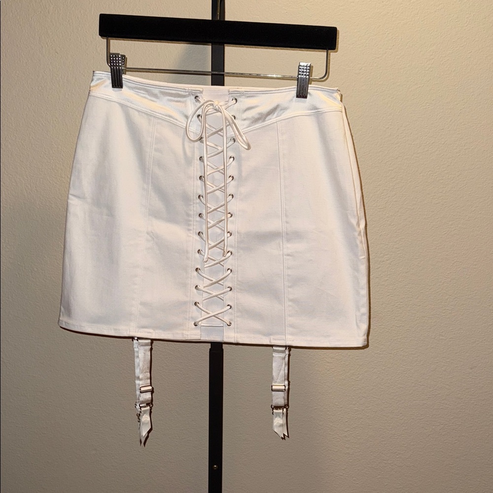 Victoria's Secret White Lace-Up Corset Garter Belt Pencil Skirt Women’s Size L
